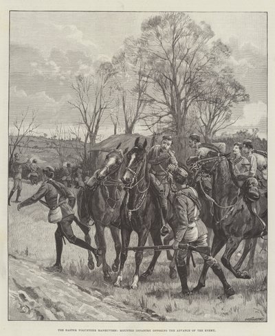 The Easter Volunteer Manoeuvres, Mounted Infantry Opposing the Advance of the Enemy by William Barnes Wollen